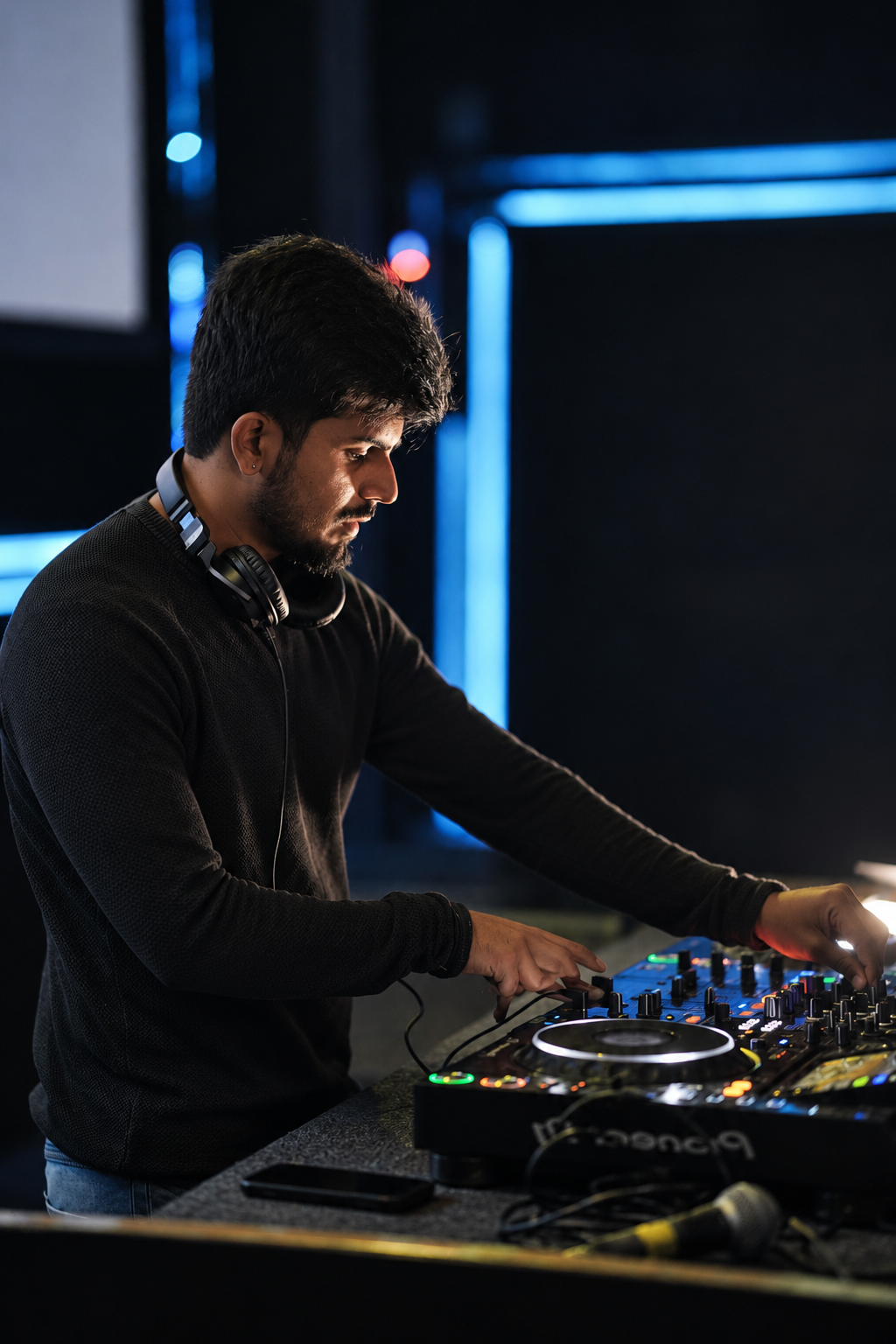 MANSDE in a blue neon DJ session